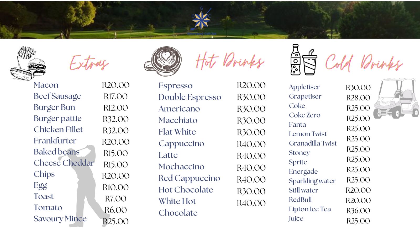 Halfway House halaal menu — extras, hot drinks and cold drinks
