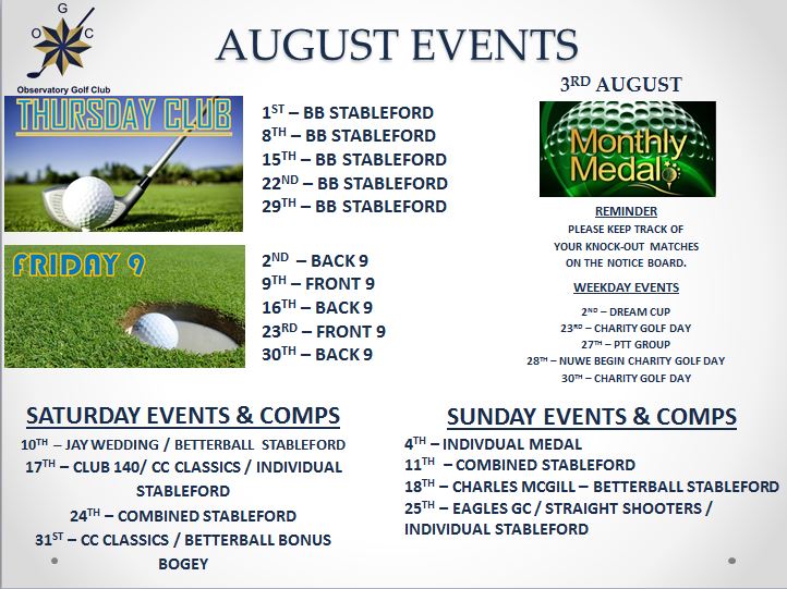 August Events Schedule